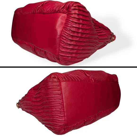 Coach Madison Large Pleated Gathered Red Pink Leather Shoulder Bag Satchel 21281 - Picture 8 of 16